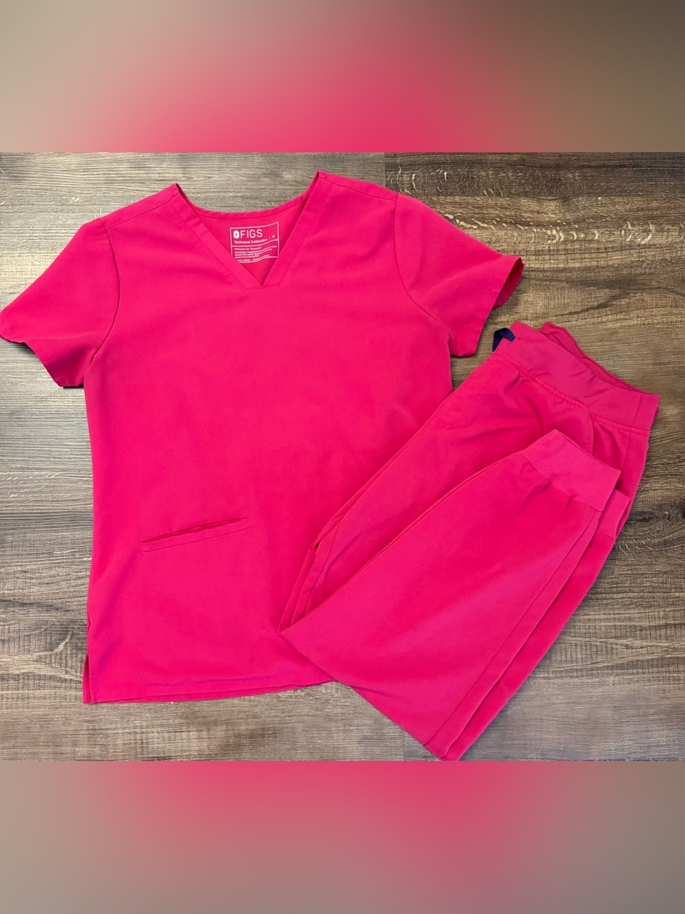 FIGS Ultra Rose Casma Scrub Top M + Zamora Jogger Pants L Pink Set